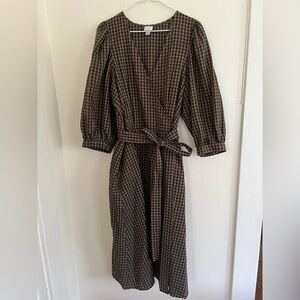 Seersucker Gingham Faux Wrap Dress